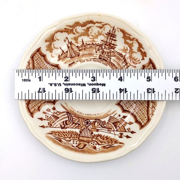 Alfred Meakin Fair Winds White Brown 5" Plate New York Harbor 1830 Staffordshire - Picture 3 of 3